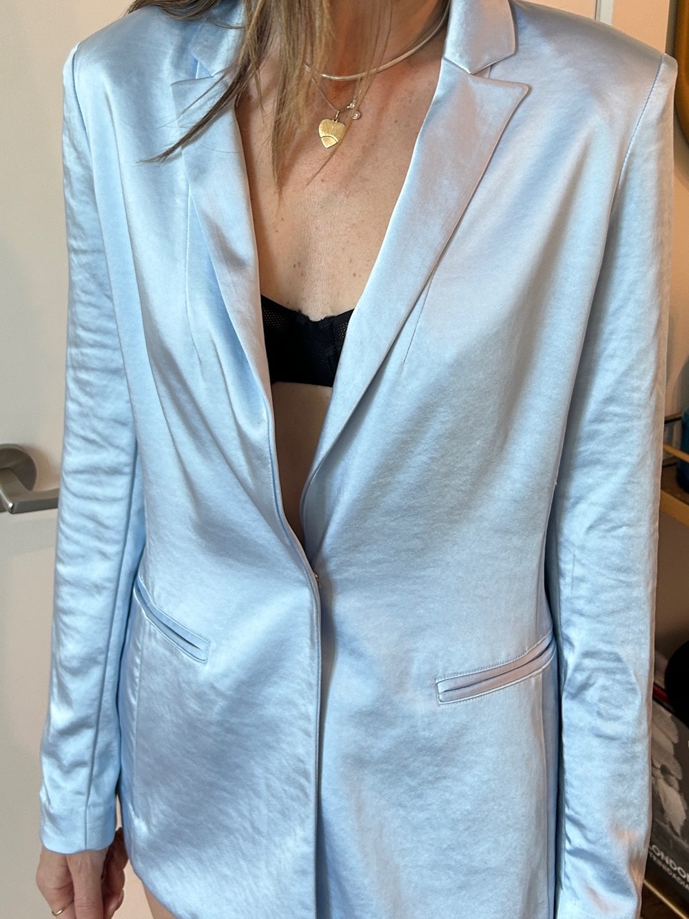 90s Light Blue Satin look Women's Blazer Jacket